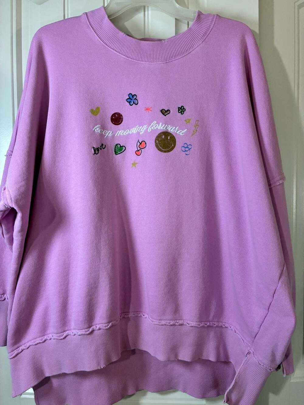 Aerie Down To Earth Crewneck Pink Long Sleeve Sweater Keep Moving Forward Sz Med